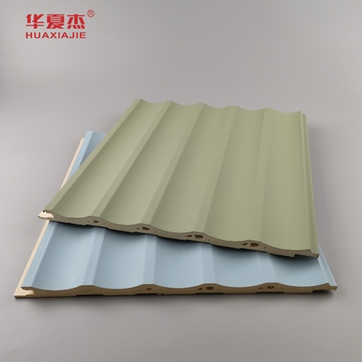 Panel de pared laminado de Wpc Panel de PVC laminado verde azul Decoración de edificios